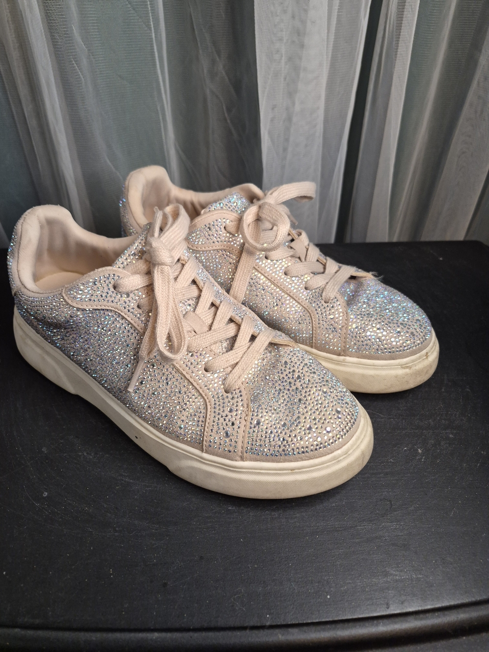 Women's Sparkle Lace-Up Platform Sneakers in Blush